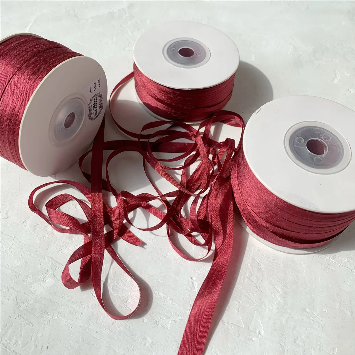 4MM 7MM 13MM Wine Color 100% Pure Mulberry Silk Embroidery Ribbons Handcraft Supply Double Faced Thin Taffeta Trim