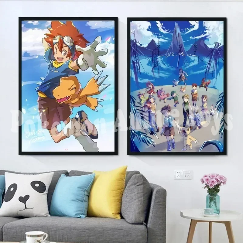 Canvas Painting Bandai Digimon Poster Pikachu Tyrannosaurus Magical Anime Cartoon Children's Room Decoration