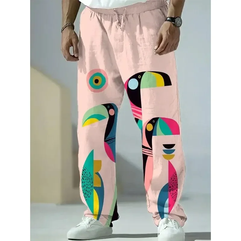 Japanische Harajuku-Stil Hose mit weitem Bein Fuchs Waschbär druckt Leinen Herren Freizeit hose Sommer hose Streetwear Sweapants Kleidung