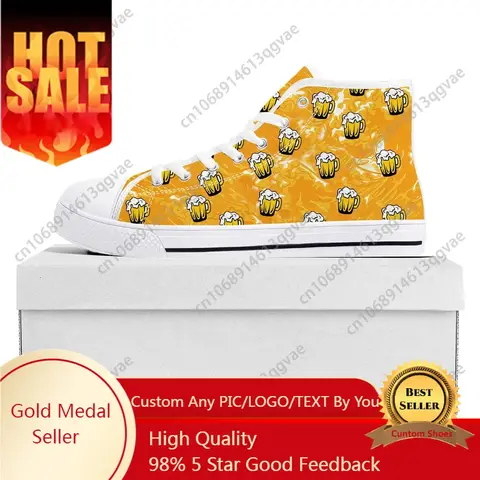Beer Unisex 3D Print High Top High Quality Sneakers Mens Womens Teenager Canvas Sneaker Casual Couple Shoes Custom Shoe White
