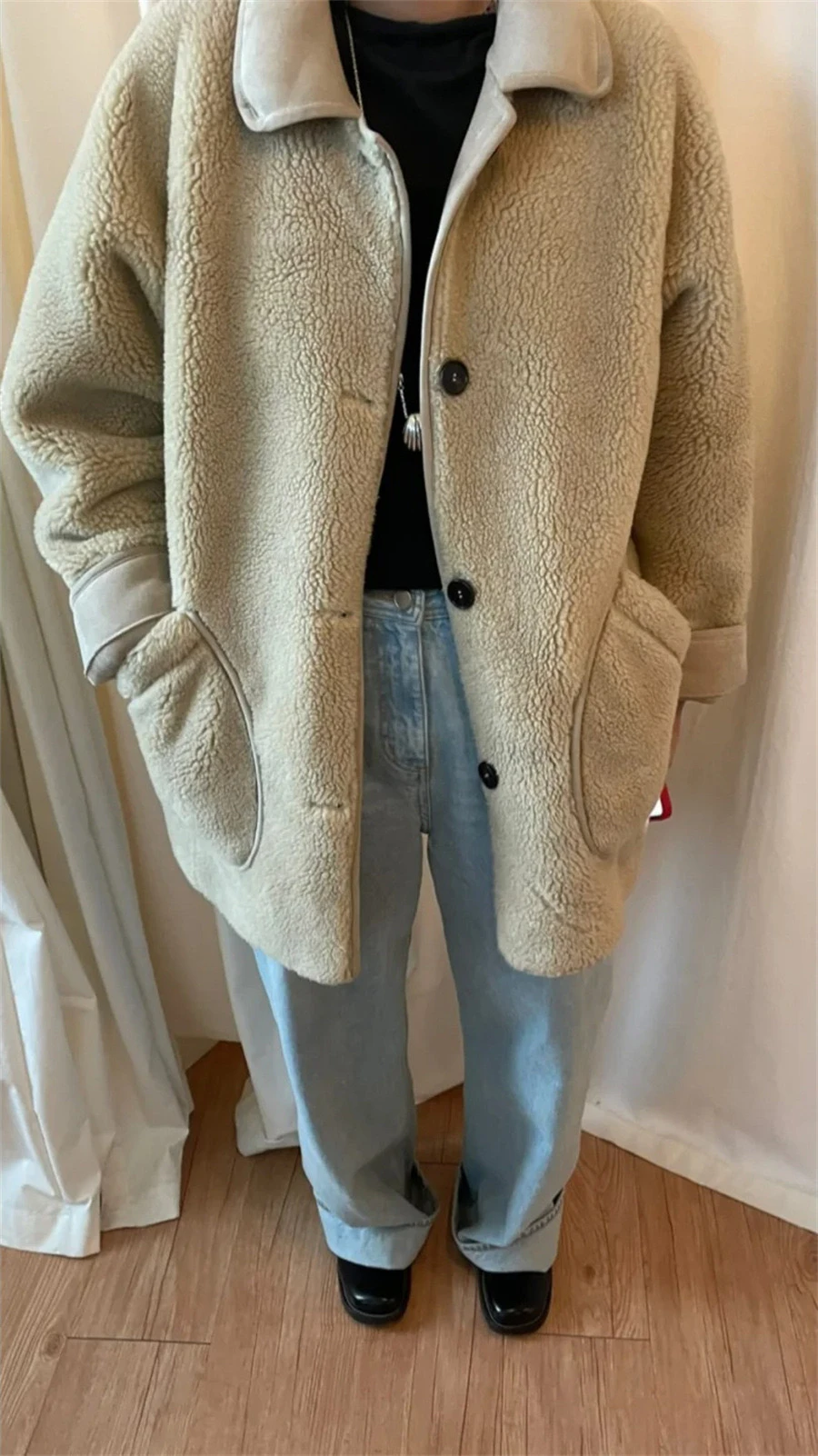 In Preon Factory Homemade Autumn and Winter Warm Loose Casual All-matching Beige Fur Outerwear Ethos Sle