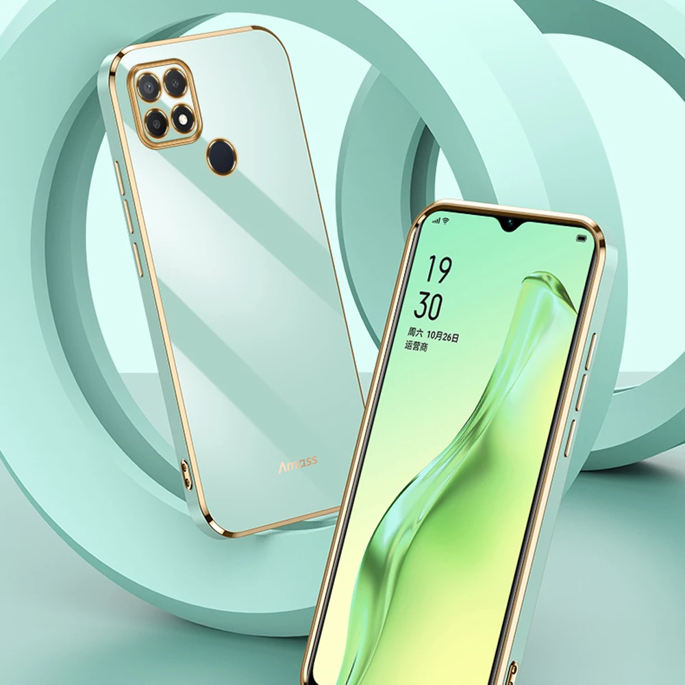 For oppo A15 Case Luxury Square Plating OPPO A15s Phone Case CPH2179 CPH2185 ShockProof Silicone Back Cover Oppo A15 A15S Cases