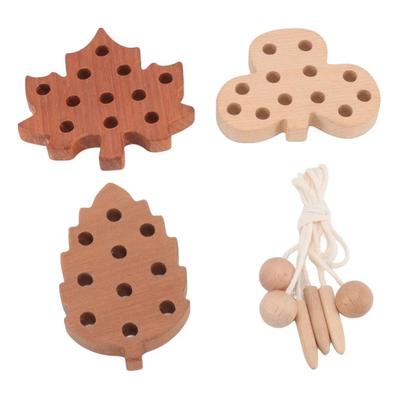 Set di giocattoli per foglie da infilare Kit di giocattoli educativi per giochi di infilatura con riconoscimento addensato in legno