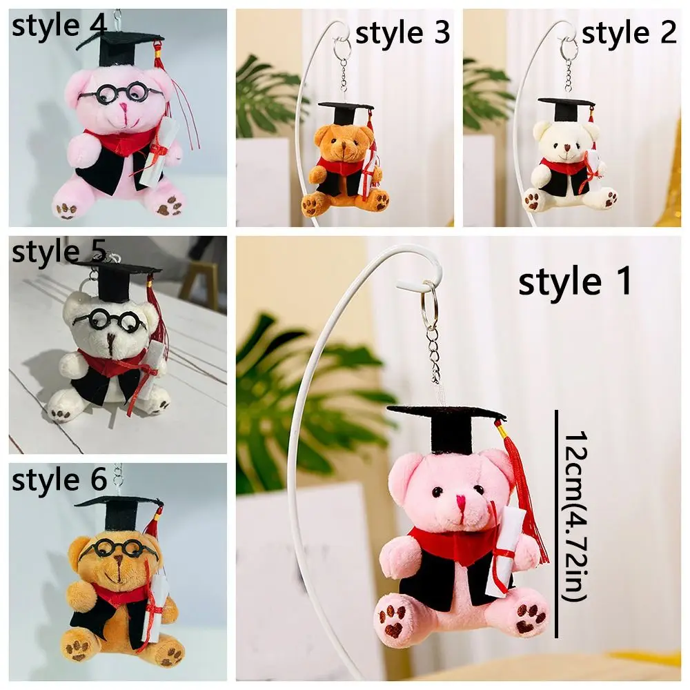 Oso de peluche de graduación de dibujos animados, llavero de oso de peluche suave de 12cm, colgante de bendición, accesorio para mochila de muñeca Dr Bear