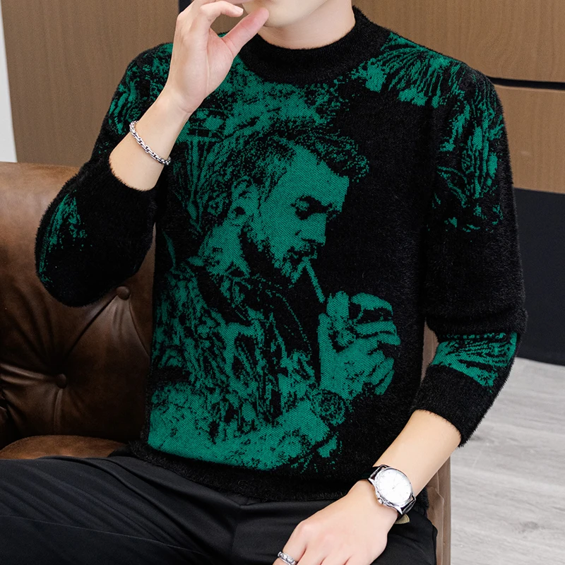 Retro Men’s Printed Slim Knit Sweater for Men’s Base, 2025 Brand Premium Tops, High-quality Men’s Plus Size Warm Sweater 3 Retro Men's Printed Slim Knit Sweater for Men's Base, 2025 Brand Premium Tops, High-quality Men's Plus Size Warm Sweater 3
