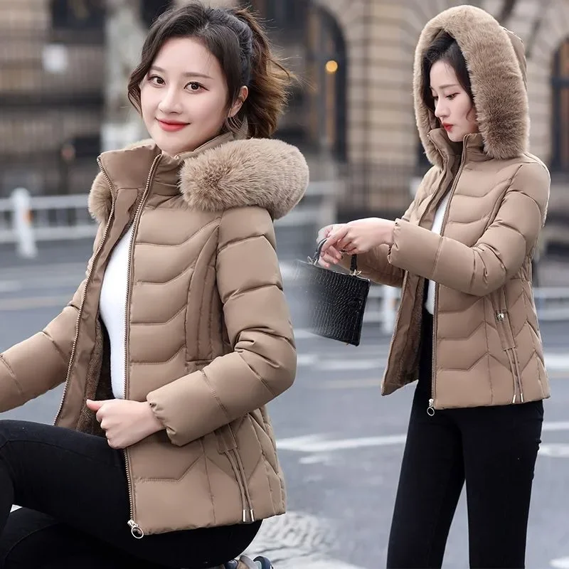 2024 neue Winter Jacke Frauen Parka Mode Langen Mantel Wolle Liner Mit Kapuze Parkas Schlank Mit Pelz Kragen Warme Schnee Tragen Gepolsterte kleidung