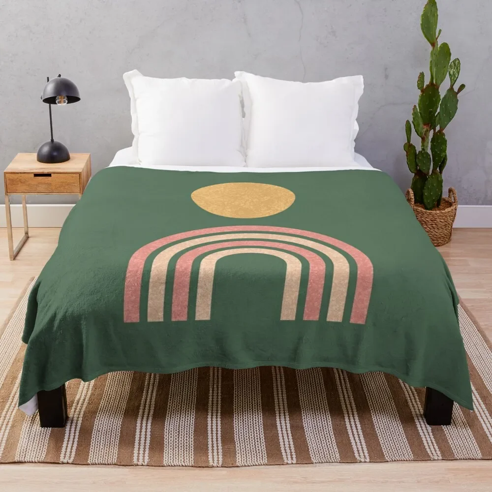 Mid-century modern gold pink on green Throw Blanket christmas decoration Flannel Blankets