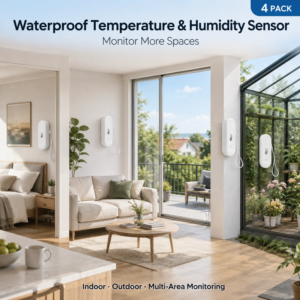 Waterproof Temperature Humidity Sensor Indoor Outdoor Thermometer Hygrometer for Greenhouse Storage Room Basement Multi-Pack