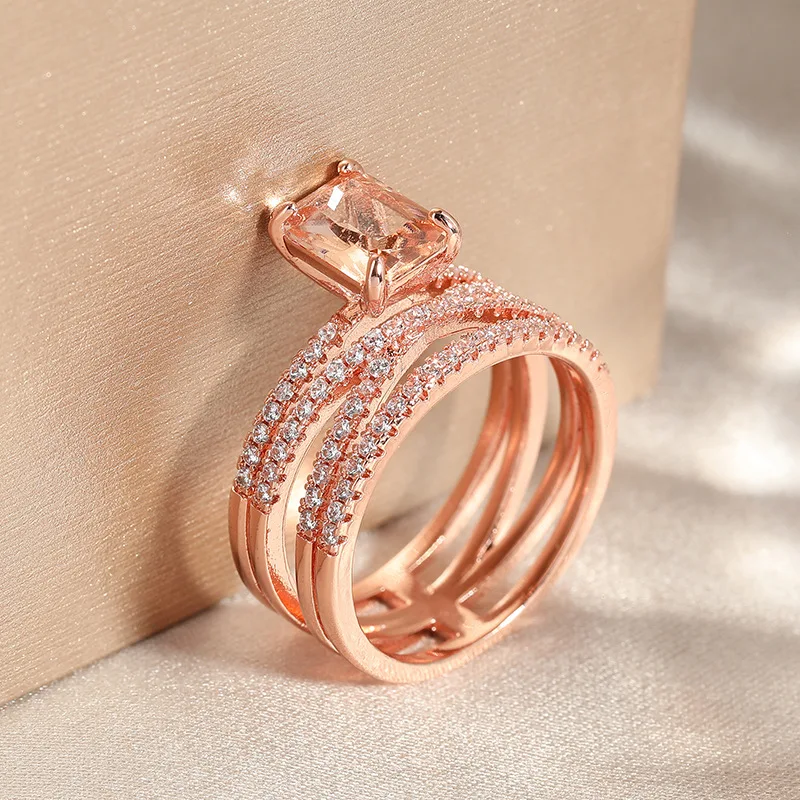 Anello di Morganite multistrato di moda gioielli da sposa Color oro rosa anello di pietra di cristallo di Champagne Bague per le donne regali di