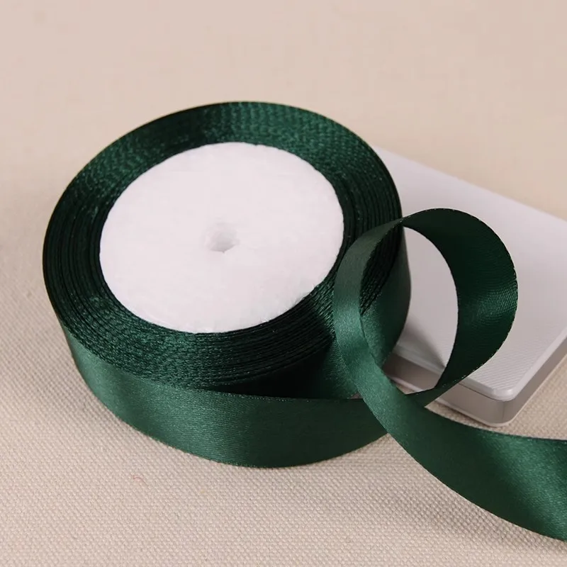 25Yards/Roll Dark Green Single Face Satin Ribbon DIY Handmade Crafts Bow Material Christmas Party Gift Box Wrapping Ribbon