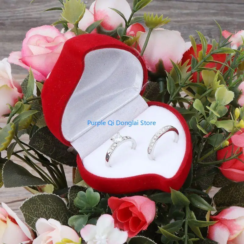 L21E Love Rose Double Ring Box Pendant Box Ring Jewelry Gift Storage for Wedding Proposal Engagement Ceremony
