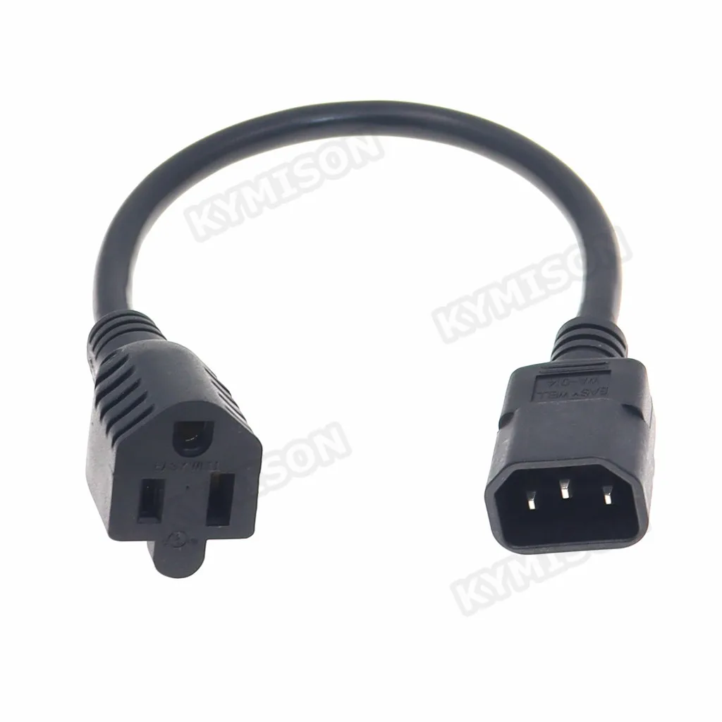 IEC 320 C14 Male Plug to NEMA 5-15R 3 Prong Female PC Power Adapter Cable 14AWG SJT Durable Extension Cable 15A Black 0.3M-3M