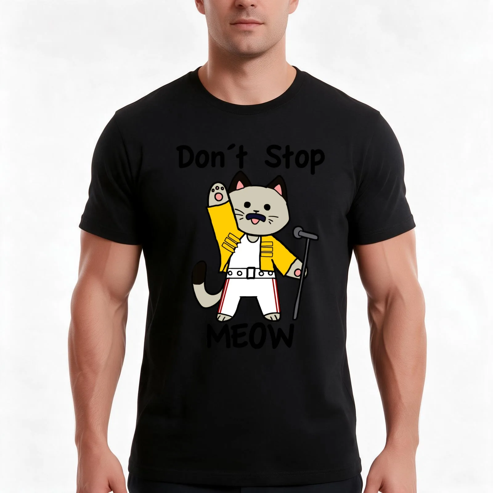 Don?t Stop Meow Fitted Scoop T-Shirt, Summer Casual Cotton Tee, Oversized Streetwear Tops, Vintage Graphic Print, 100% Cotton
