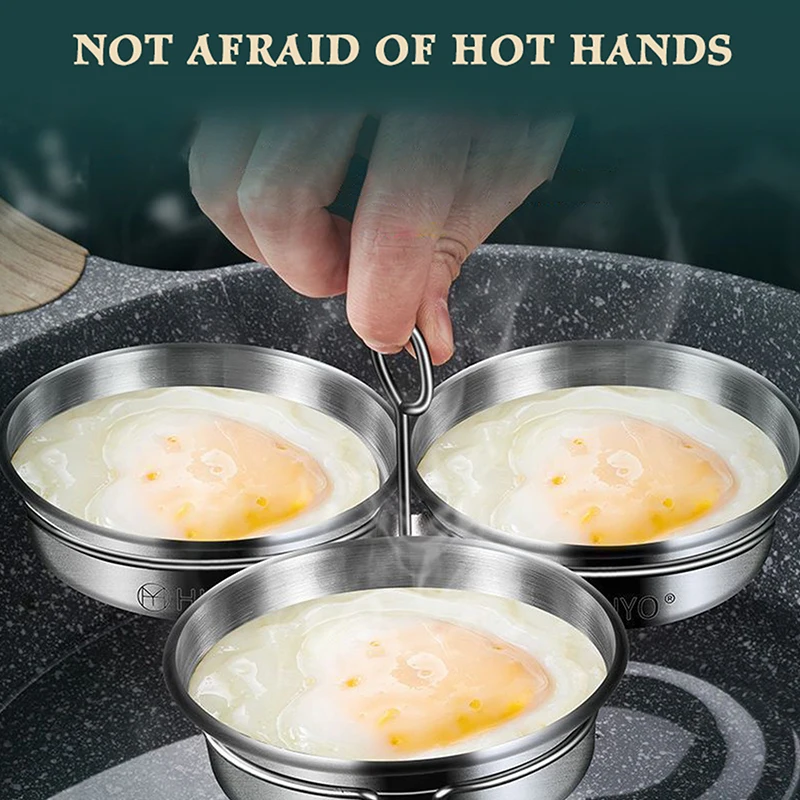 【K】3-in-1 Stainless Steel Egg Poacher Poaching Pan Mould Egg Steamer Steamed Egges Mold Creative Baking Cooking Kitchen Gadgets
