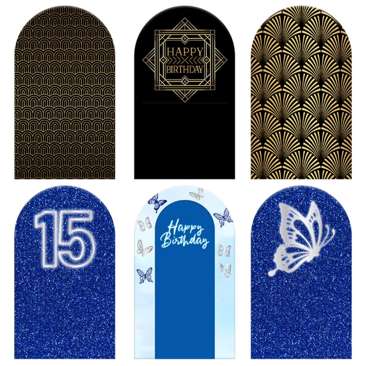 

TB Blue and Gold Butterfly Arch Backdrop Cover for Child Birthday Party Baby Shower Customisable Elastic Fabric Decoration