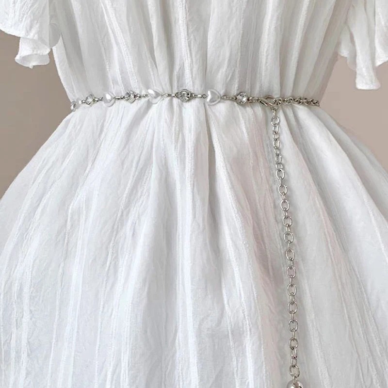 

Новый модный элегантный женский пояс с жемчугом, украшение для платья, цепочка на талию с жемчугом в форме сердца, аксессуары для свадьбы