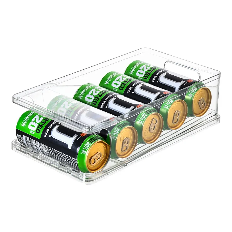 Refrigerator Beverage Storage Box with Handle Multi-layer Beer Cola Cans Finishing Can Be Stacked Automatic Filling Organizers