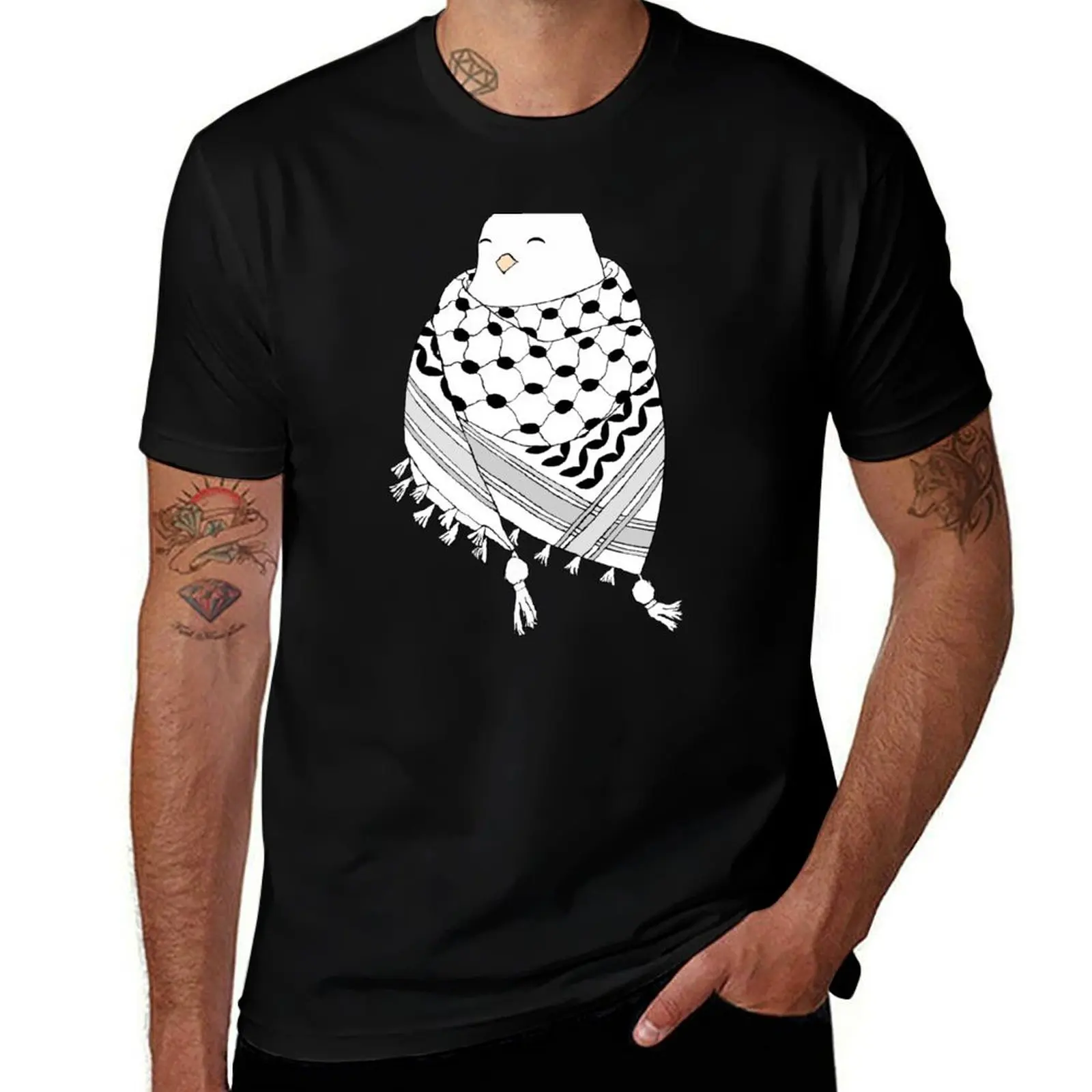 Happy Dove Wrapped in Keffiyeh Scarf T-Shirt printed t shirts for man T-Shirt
