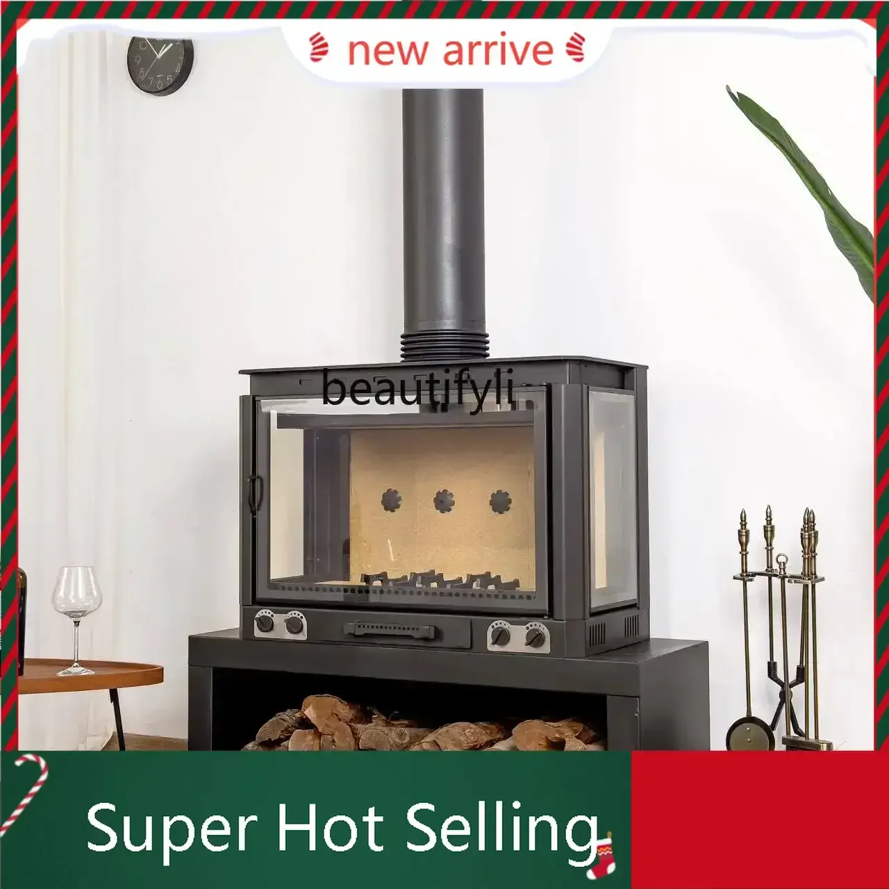 KK32 S132  Three-Side Glass Fireplace Real Fire Wood Burning Indoor European Style Villa Home Wood Bed & Breakfast Living Room