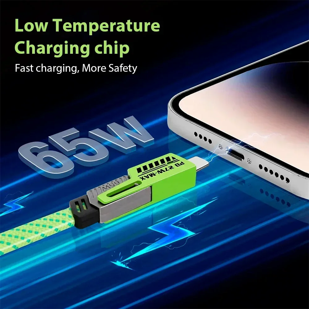 USB Type-C متعدد المنافذ سريع الشحن سلك خط PD 65 واط/27 واط 4 في 1 Mecha شحن سريع كابل بيانات الحبل آيفون 16 سامسونج شاومي