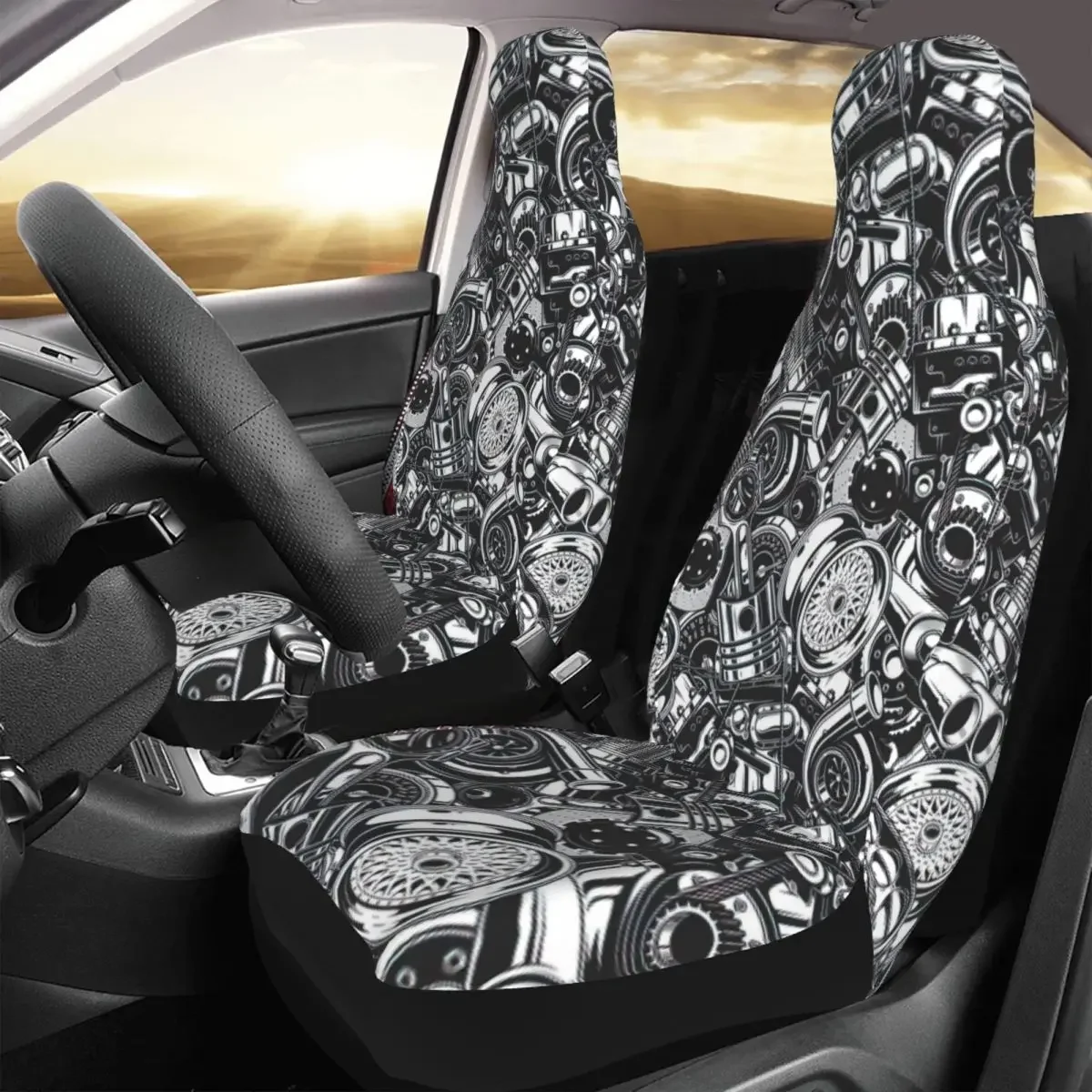 Steampunk Of Metal Gears In Doodle Style  Car Seat Cover Custom Printing Universal Front Protector Accessories Cushion Set