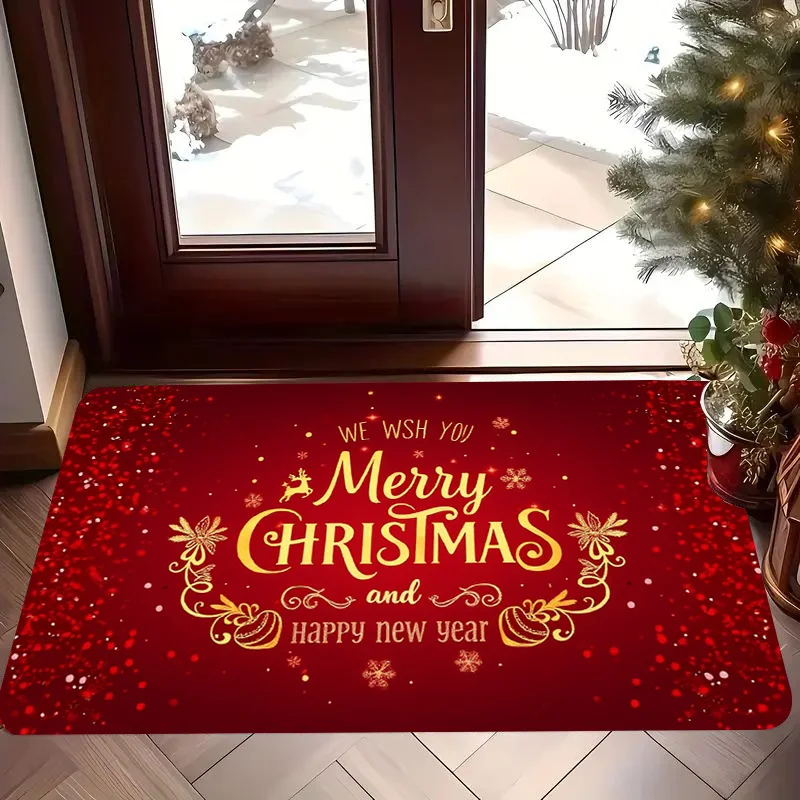 Christmas New Year Doormat Snowflake Reindeer Gift Firework Candy Cane Bauble Print Floor Mat Front Door Entryway Indoor Home