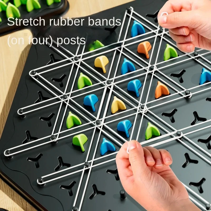 Tablero de ajedrez triangular para niños y adultos mesa de fiesta cadena de juegos sociales banda de goma estrategia geométrica regalo familiar divertido 2 a 4 jugadores