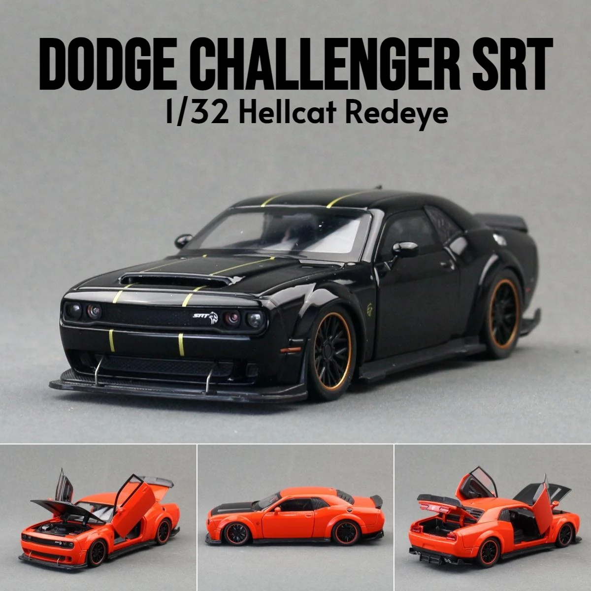 1:32 Dodge Challenger SRT Hellcat Toy Car For Children Super Sport Model Diecast Vehicle Miniature Sound & Light Collection Gift