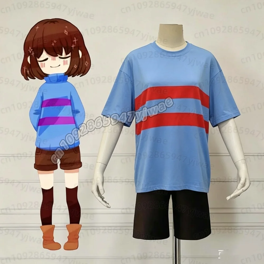 Halloween Deltarune Undertale Kris Cosplay t-shirt  short Sleeve Fashion t-shirt Men Women kids Green Yellow Striped t-shirt