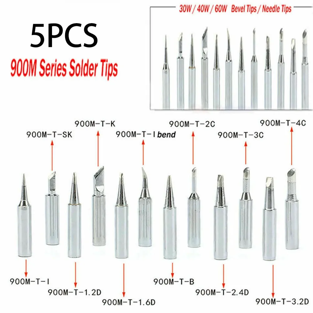 

5pcs Copper Soldering Iron Tips 900M-T SK IS B I K 1C/2C/3C/4C/0.8D&1.6D/2.4D/3.2D For Lower Temperature Soldering Tools