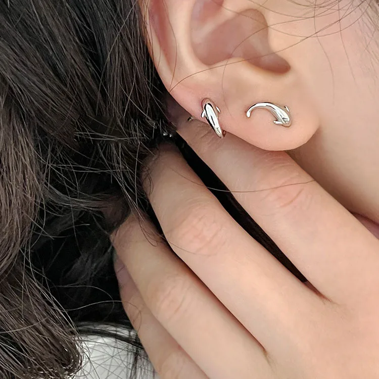 

Real 925 Sterling Silver Pisces Five-flavored Fish Animal Stud Earrings for Fashion Women Fine Jewelry Minimalist Accessories