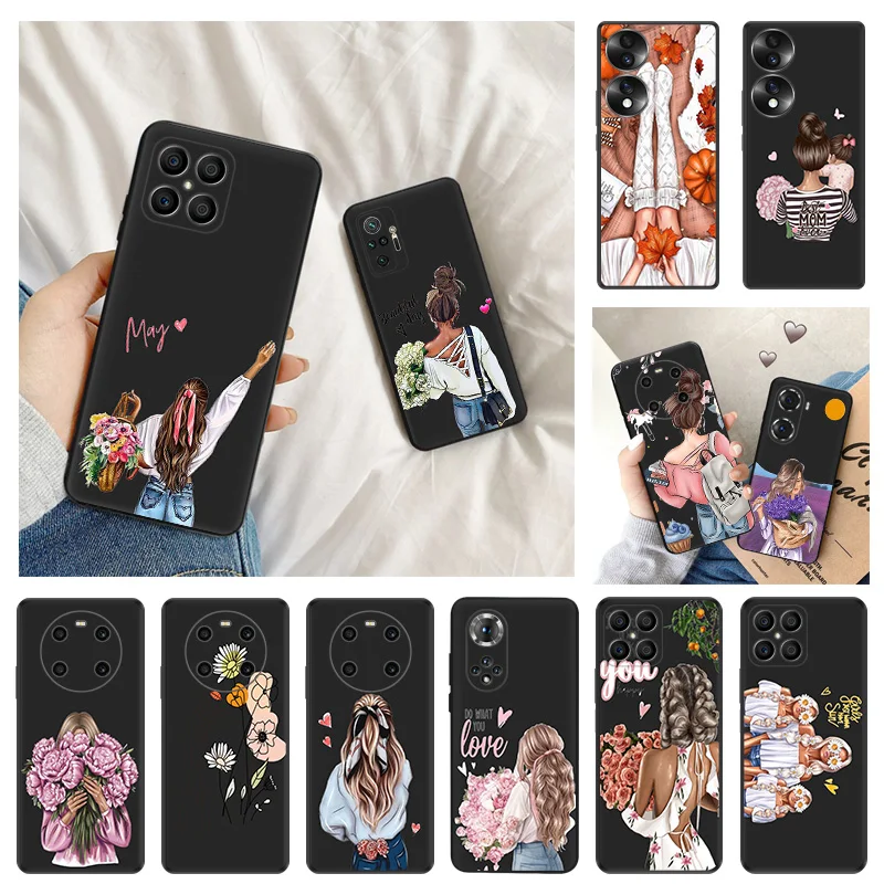 Ultra Thin Soft Phone Case For Honor X8 X7 X9 b X6 70 90 Magic5 Pro 8x Pixel 8 7 6 a Chrysanthemum Rose Flower Girl Matte Cover