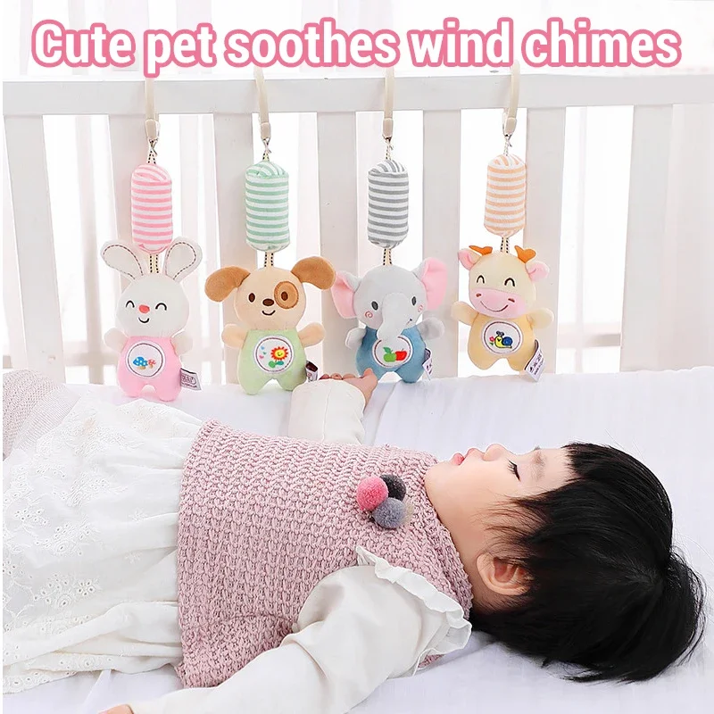 Baby Bed Hanging Drawstring Rattles Mobiles Cartoon Animal Bell Toys Children Early Education Sensory Interaction Plush Toy Gift