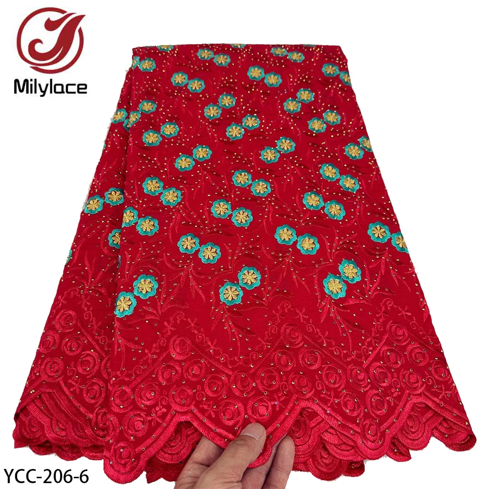 High Quality 5 Yard Swiss Lace Embroidery African 100% Cotton Fabrics Swiss Voile Lace Popular Dubai Style YCC-206