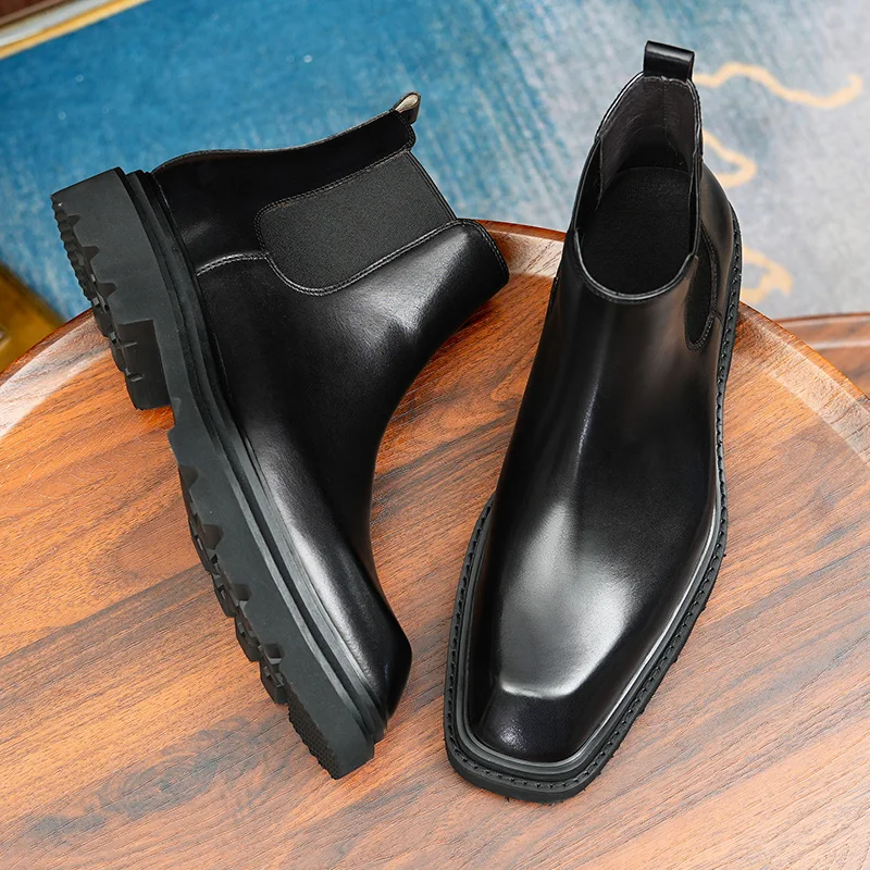 

Danielwolf-Men's Genuine Leather Chelsea Boots, Business Casual Dress Shoes, Handmade Cowhide Shoes, 86216, Winter