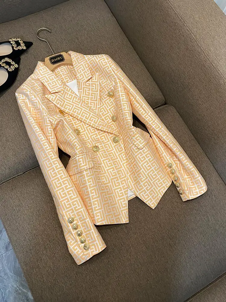 

Розовый костюм высокого качества Jaet, женский осенне-зимний костюм на пуговицах с длинным свечом, классический воротник, готовый к работе