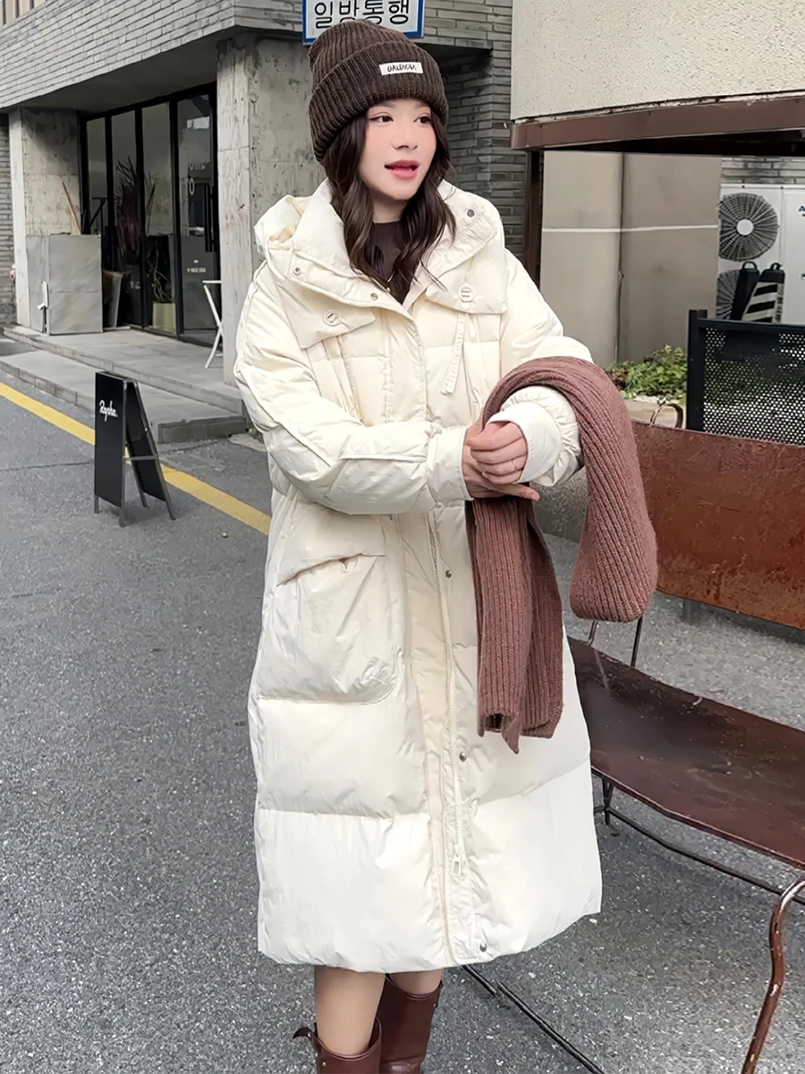 Ropa de abrigo blanca con capucha larga Du down Jaet para mujer, ropa de abrigo para ir al trabajo, novedad de invierno 2024