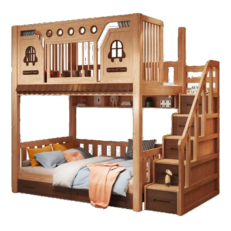 Children's bed bunk bed Solid wood All solid wood High and low  Mother and child  Boys duplex second floor tree house bed