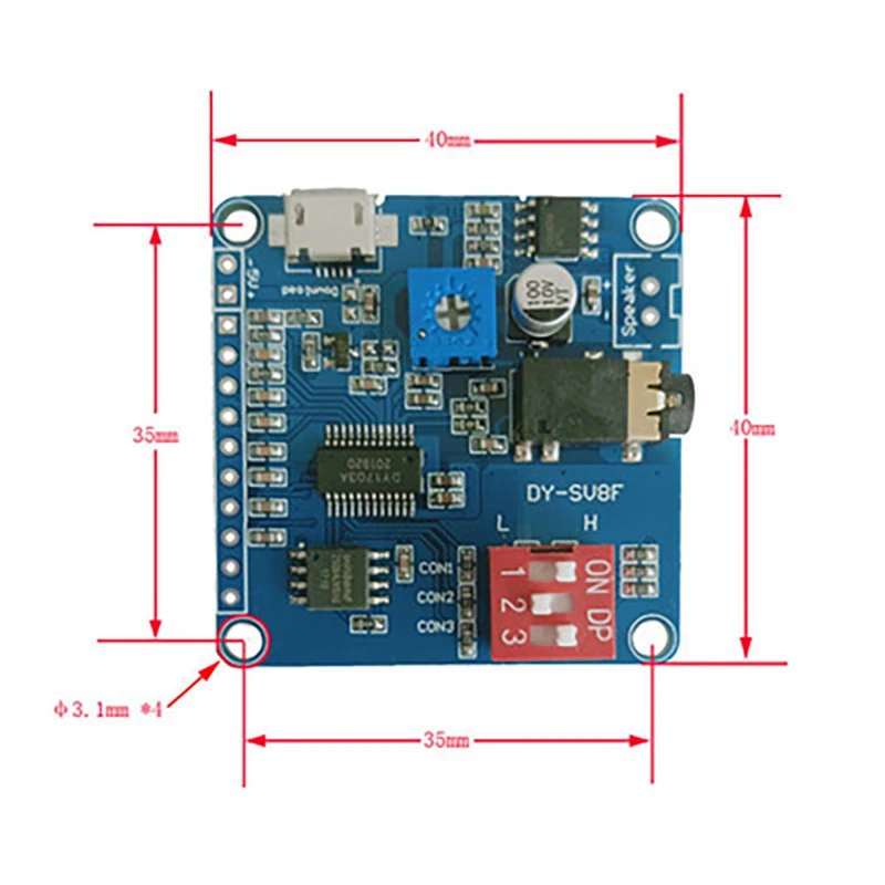 Módulo de reproducción de voz DY-SV8F, reproductor MP3, UART, disparador de E/S, amplificador clase D, 5W, 8M, almacenamiento Flash, tarjeta SD/TF para Arduino