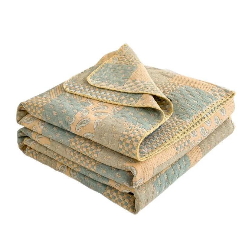 Ultra Soft 3-layer Gauze Cotton Blanket Throw Nordic Bedspread Summer Quilt Blanket Multi-functional Home Bed Cover Coverlet