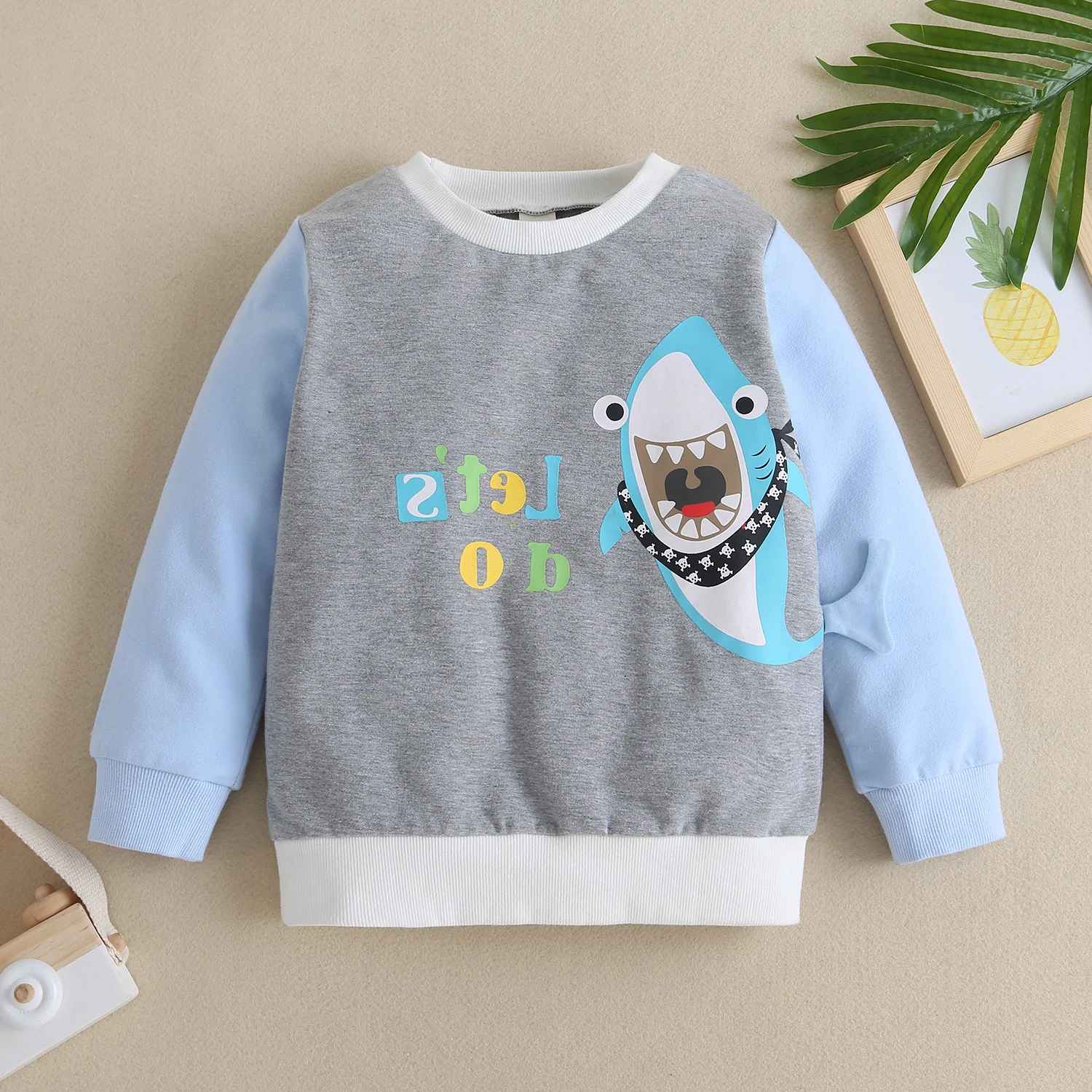 2024 Autumn Winter Sweater Children's Top Long Sleeve Shark Print Cartoon Casual Cotton Autumn Children's Clothing 3 4 5 6 Years