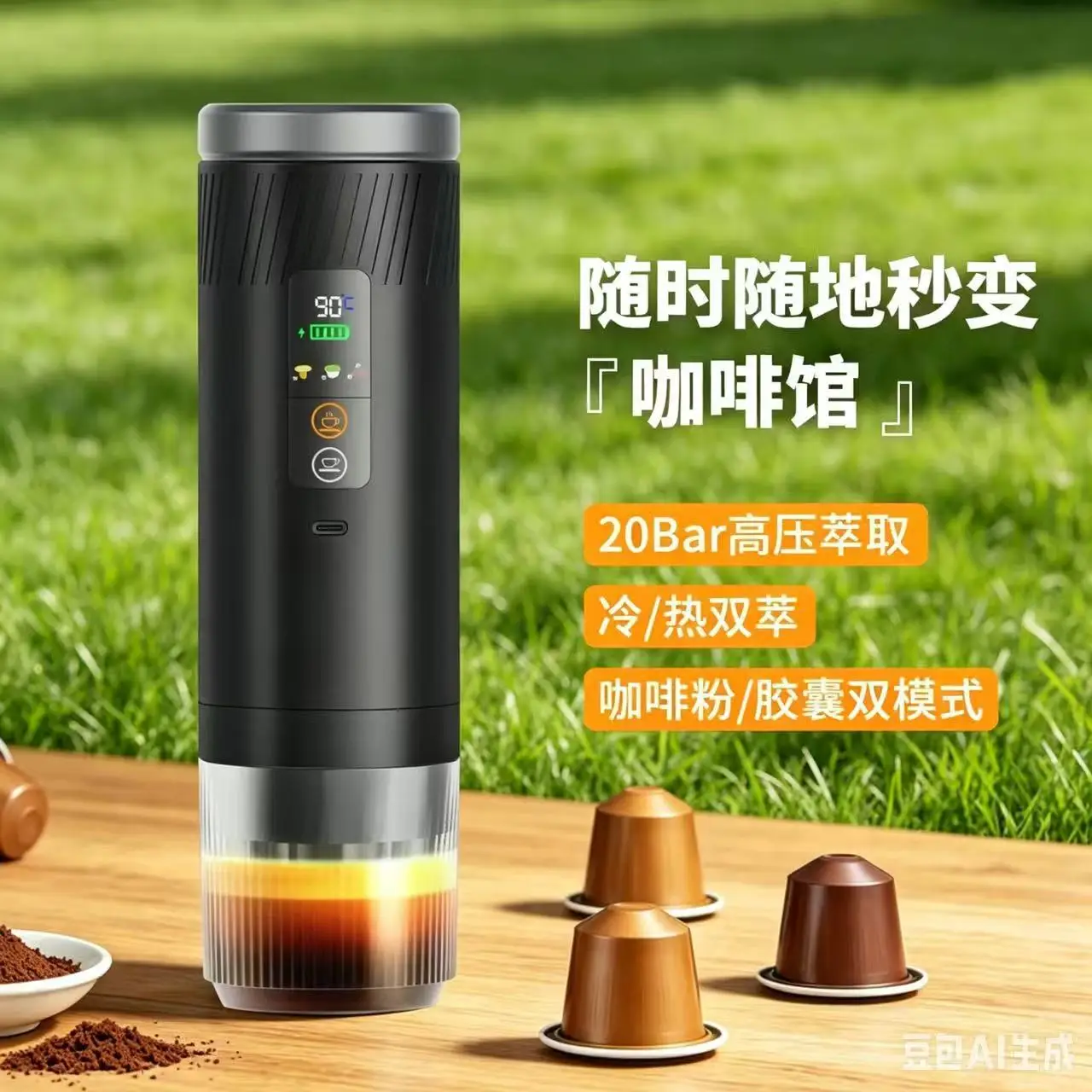 New Wireless Heating Portable Coffee Machine, 3-in-1 Outdoor Travel Espresso Capsule Coffee Maker