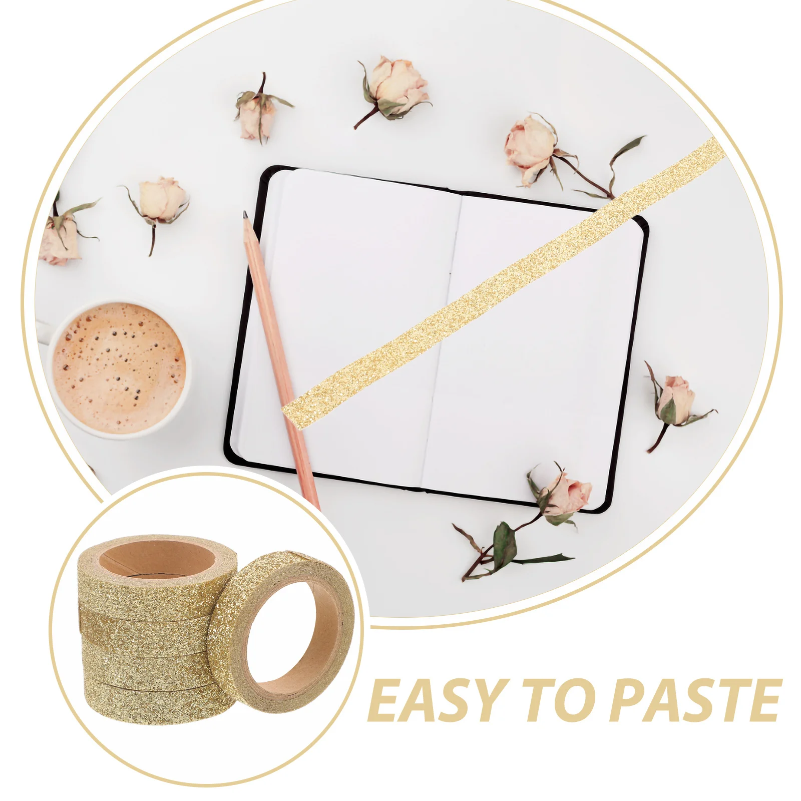 5 rollos de cinta Washi con purpurina, álbum de recortes decorativo, cinta de papel de colores DIY, pegatinas artesanales, cintas para cuaderno, cintas Washi DIY