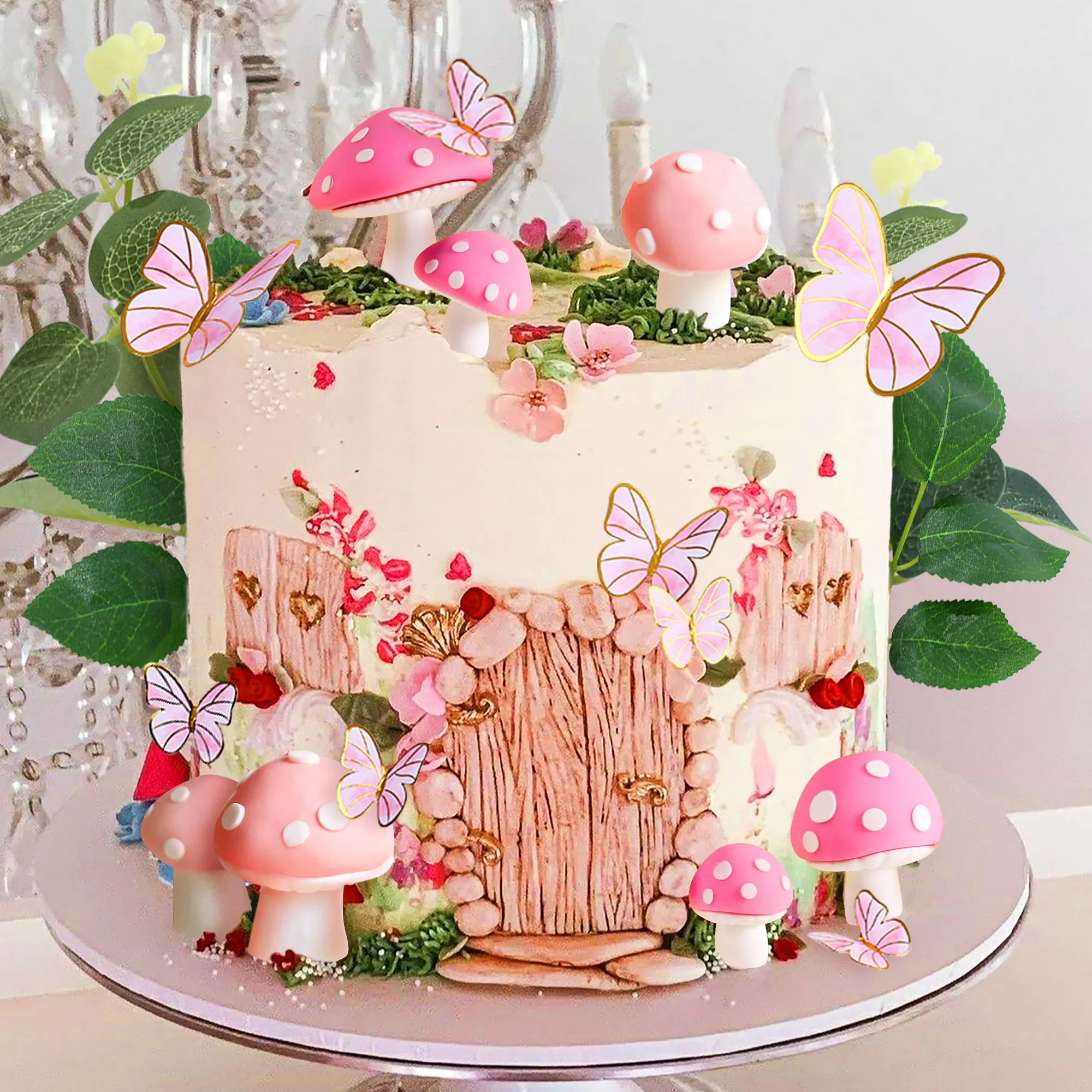LaVenty Rosa Pilz Haus Kuchen Dekoration Pilz Kuchen Dekoration Fee Kuchen Dekoration Garten Fee Kuchen Dekoration – Detail 6