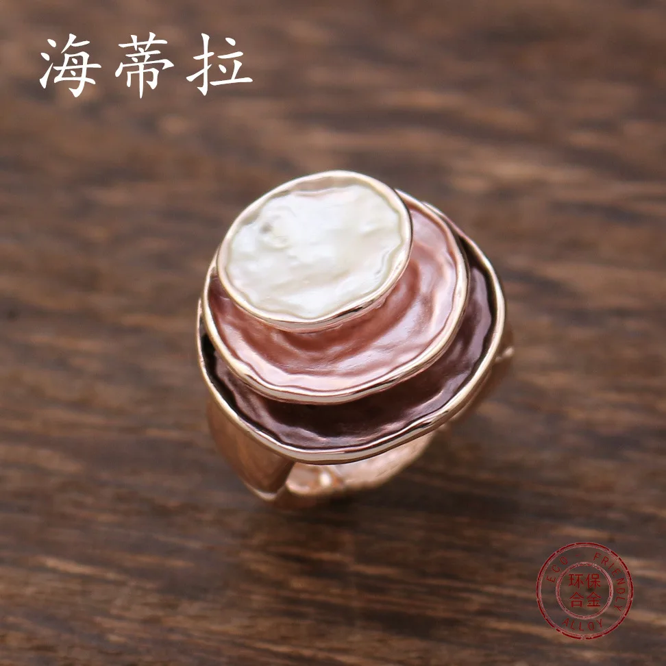 Jewelry DIY accessories color oil three-layer round cake elastic ring, women's versatile three-layer round hollow ring - view 2