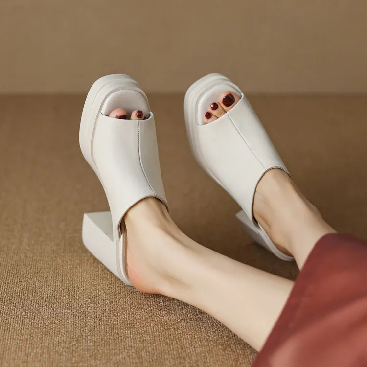 Brown Beige White Spring and Summer New Sandals High Heels Platform Waterproof Platform Thick Heel Slippers