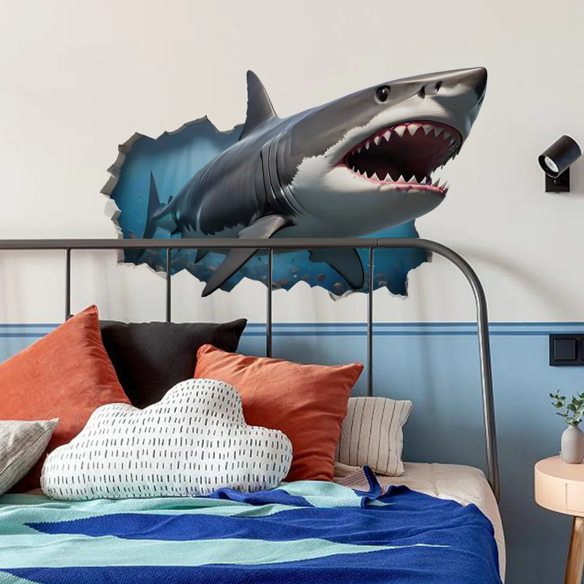 

3D Smashed Shark Wall Decal for Kids, Smashed Marine Animal Stickers, Poster for Boys Room Decoration, Broken Underwater World A