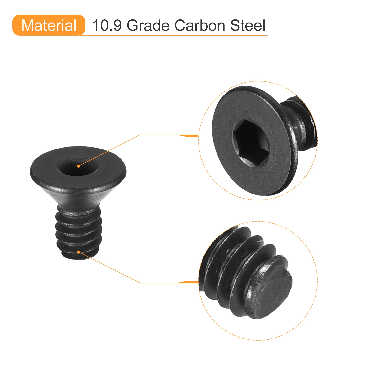 Uxcell-Vis à tête plate à six pans creux en acier au carbone noir, 2,2 à six pans creux, 20 pièces, #4-40x1, 4 ", #4-40x3, 8", #4-40x1, 2"