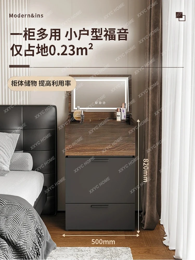 2025 nova cômoda flip quarto simples e moderno mesa de maquiagem de cabeceira baú integrado