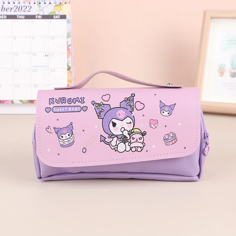 Imagem -05 - Estojo Lápis Sanrio Olá Kitty Bonito Kawaii Estudante Papelaria Bolsa de Armazenamento Grande Capacidade Portátil Portátil Kuromi Pen Bag